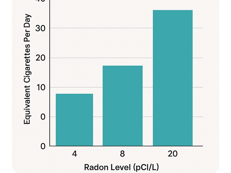 Radon Health Risk Chart - Cigarette Equivalency